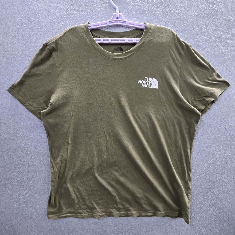 The North Face Men Shirt XXL Olive Green Logo Slogan Short Sleeve
